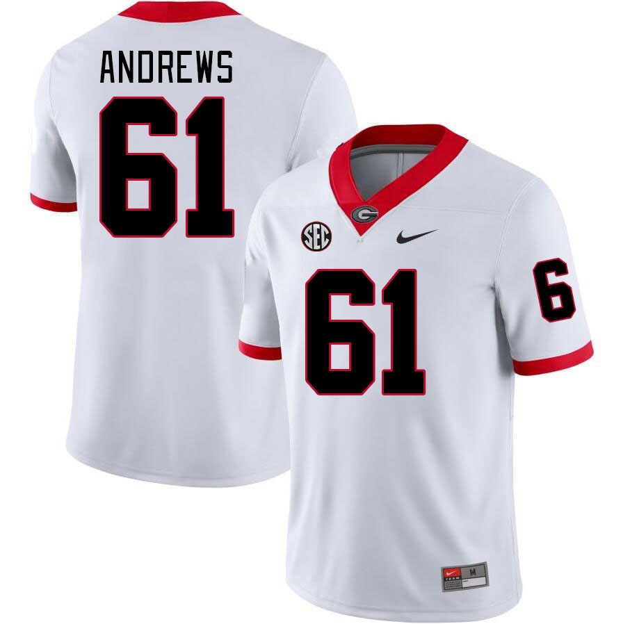 #61 David Andrews Georgia Bulldogs Jerseys Football Stitched-White
